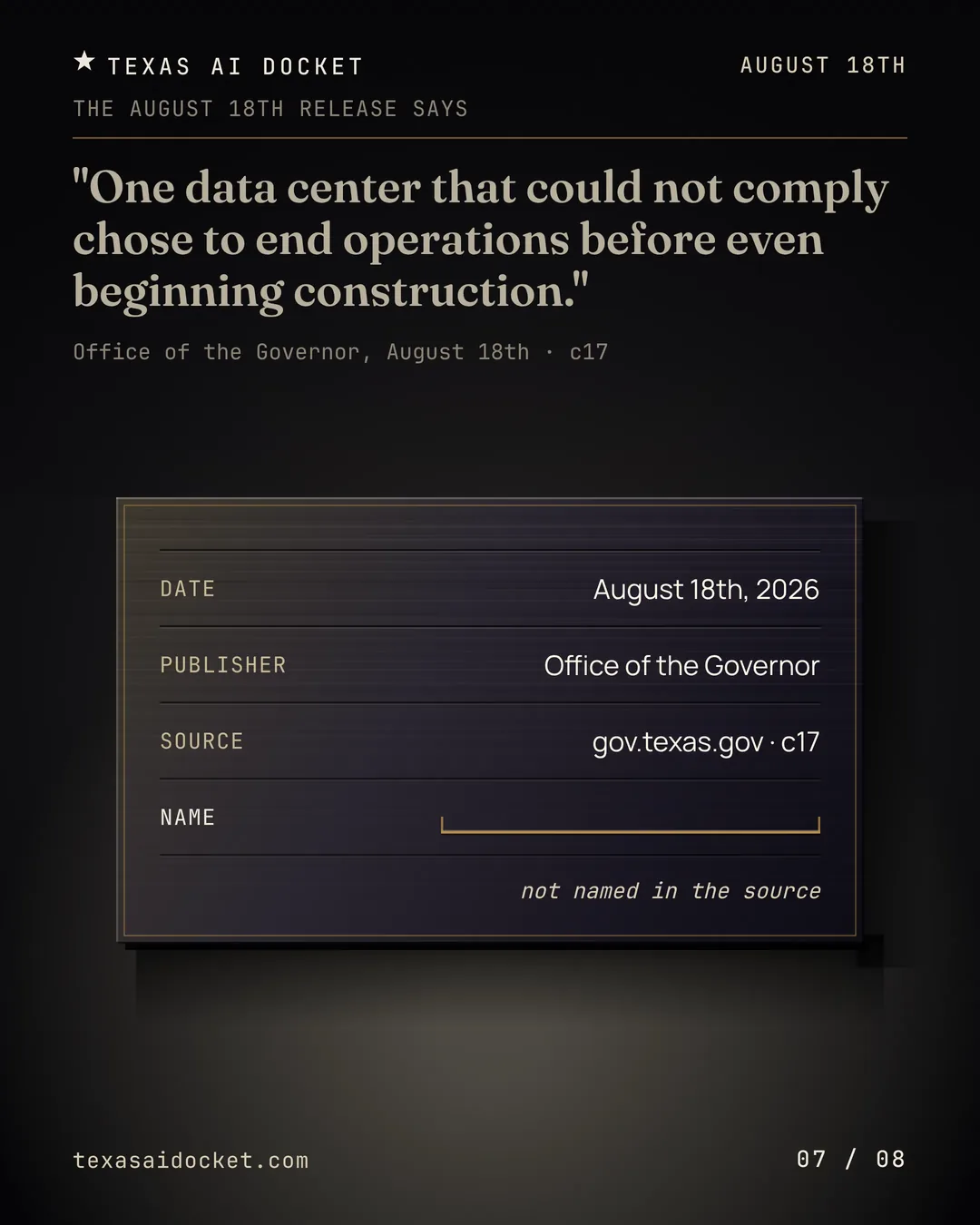 "One data center that could not comply chose to end operations before even beginning construction."