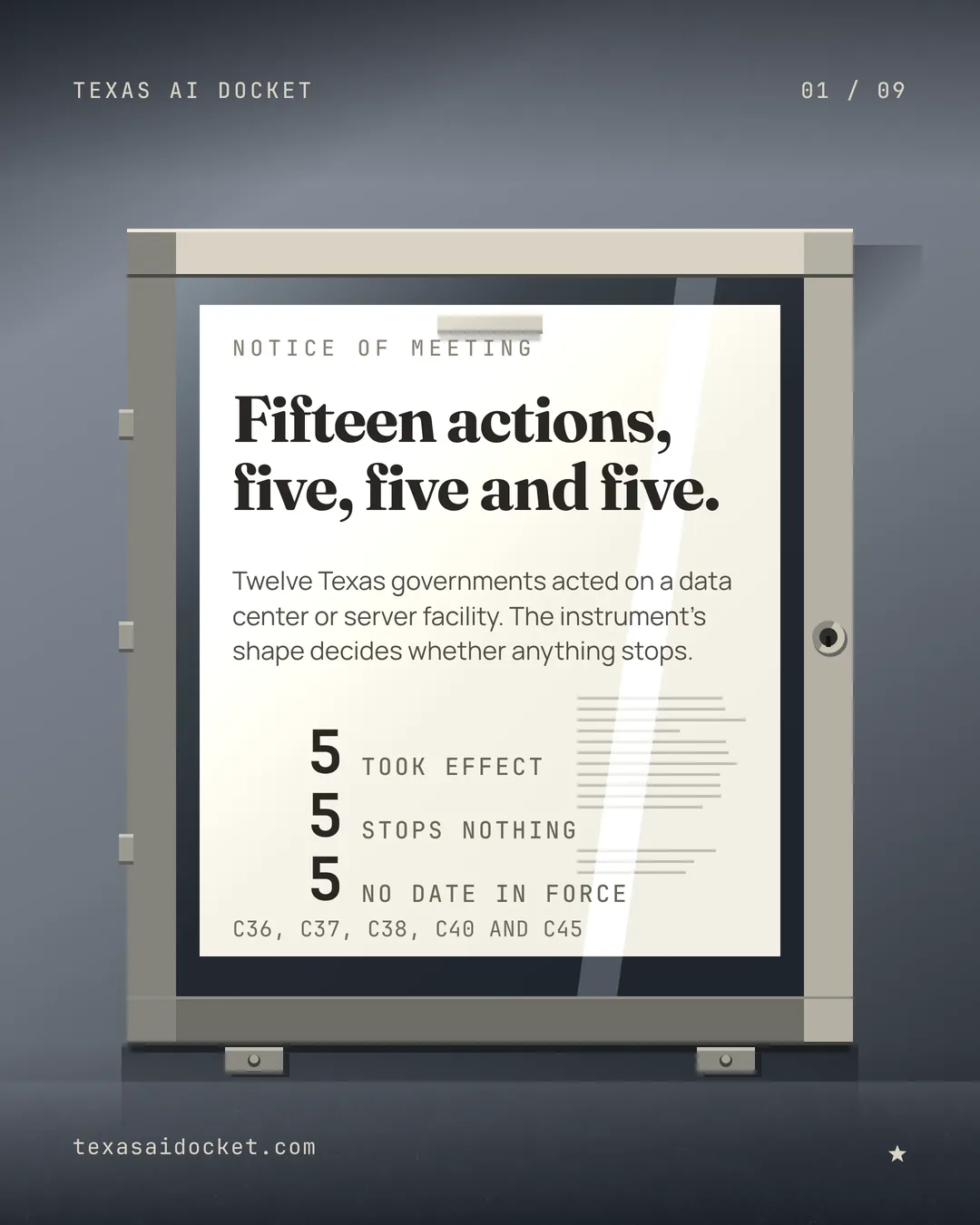 Cover slide, Fifteen actions, and whether the instrument binds
