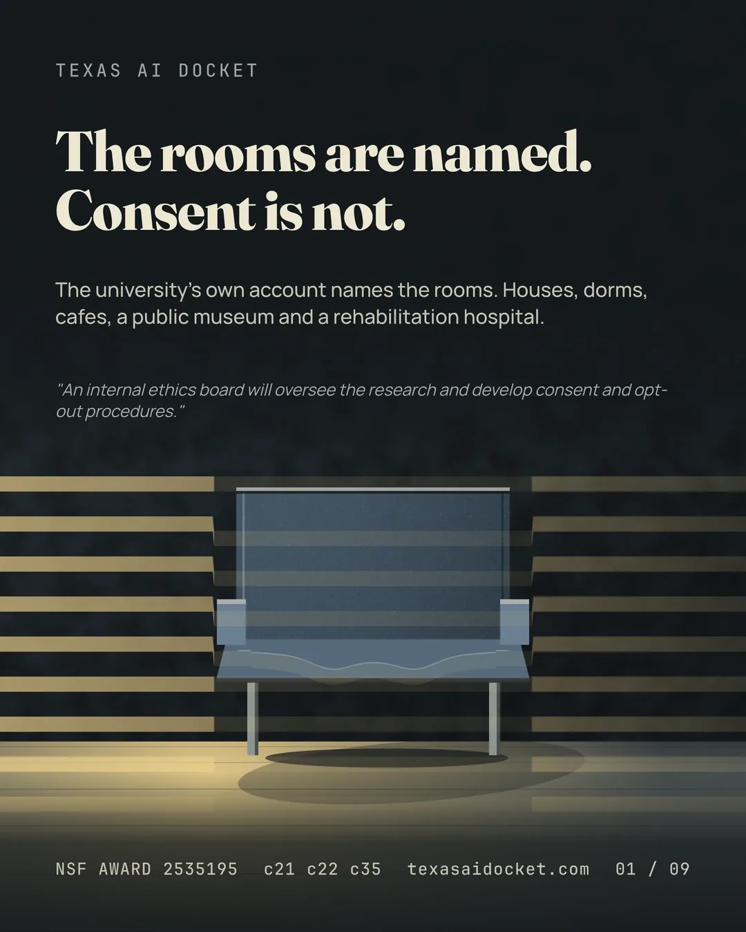 Cover slide, The rooms are named and the consent procedure is not, NSF award 2535195