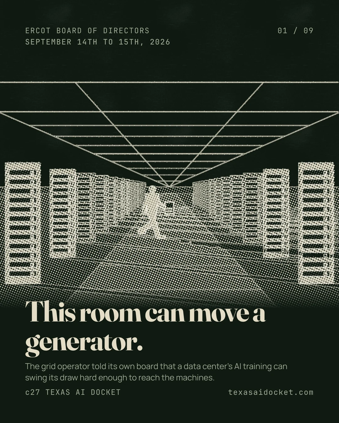 This room can move a generator. The grid operator told its own board that a data center's AI training can swing its draw hard enough to reach the machines.