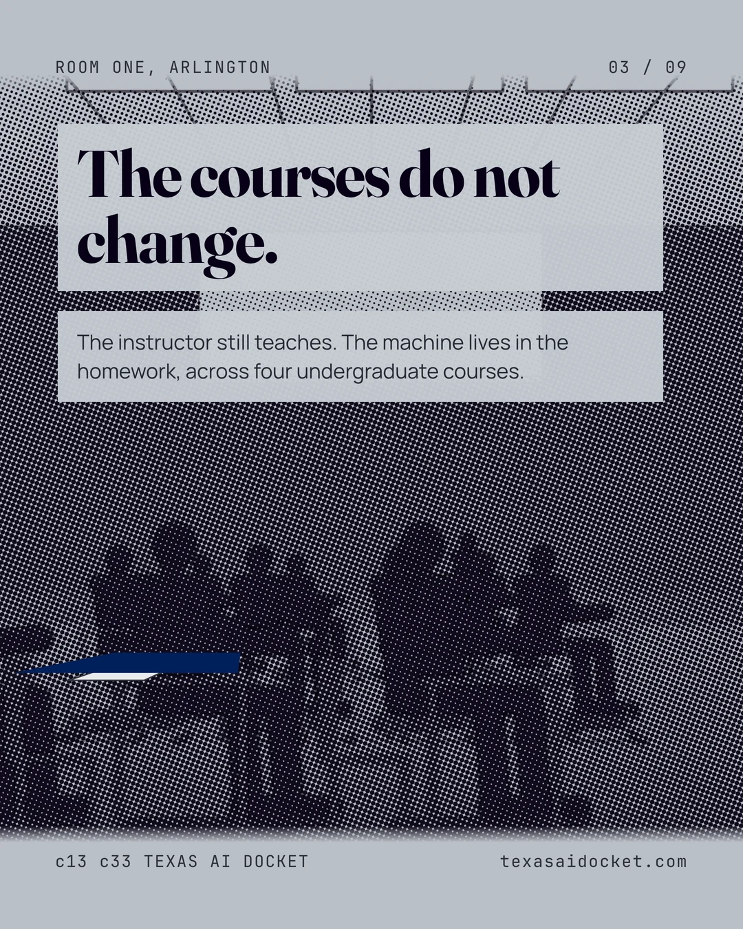 The courses do not change. The instructor still teaches. The machine lives in the homework, across four undergraduate courses.