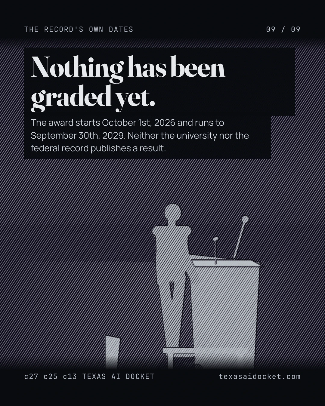 Nothing has been graded yet. The award starts October 1st, 2026 and runs to September 30th, 2029. Neither the university nor the federal record publishes a result.