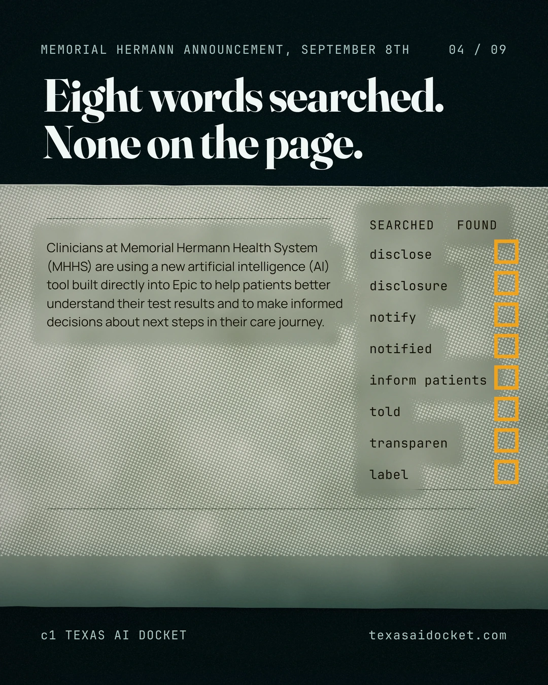 Eight words searched. None on the page. Clinicians at Memorial Hermann Health System (MHHS) are using a new artificial intelligence (AI) tool built directly into Epic to help patients better understand their test results and to make informed decisions about next steps in their care journey.
