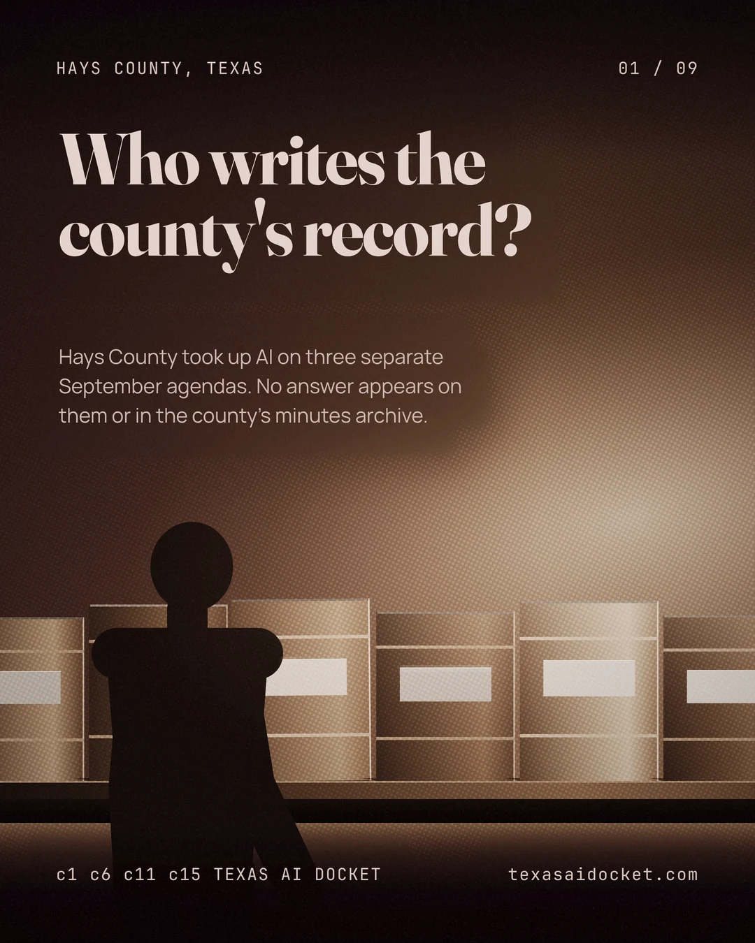 Who writes the county's record? Hays County took up AI on three separate September agendas. No answer appears on them or in the county's minutes archive.