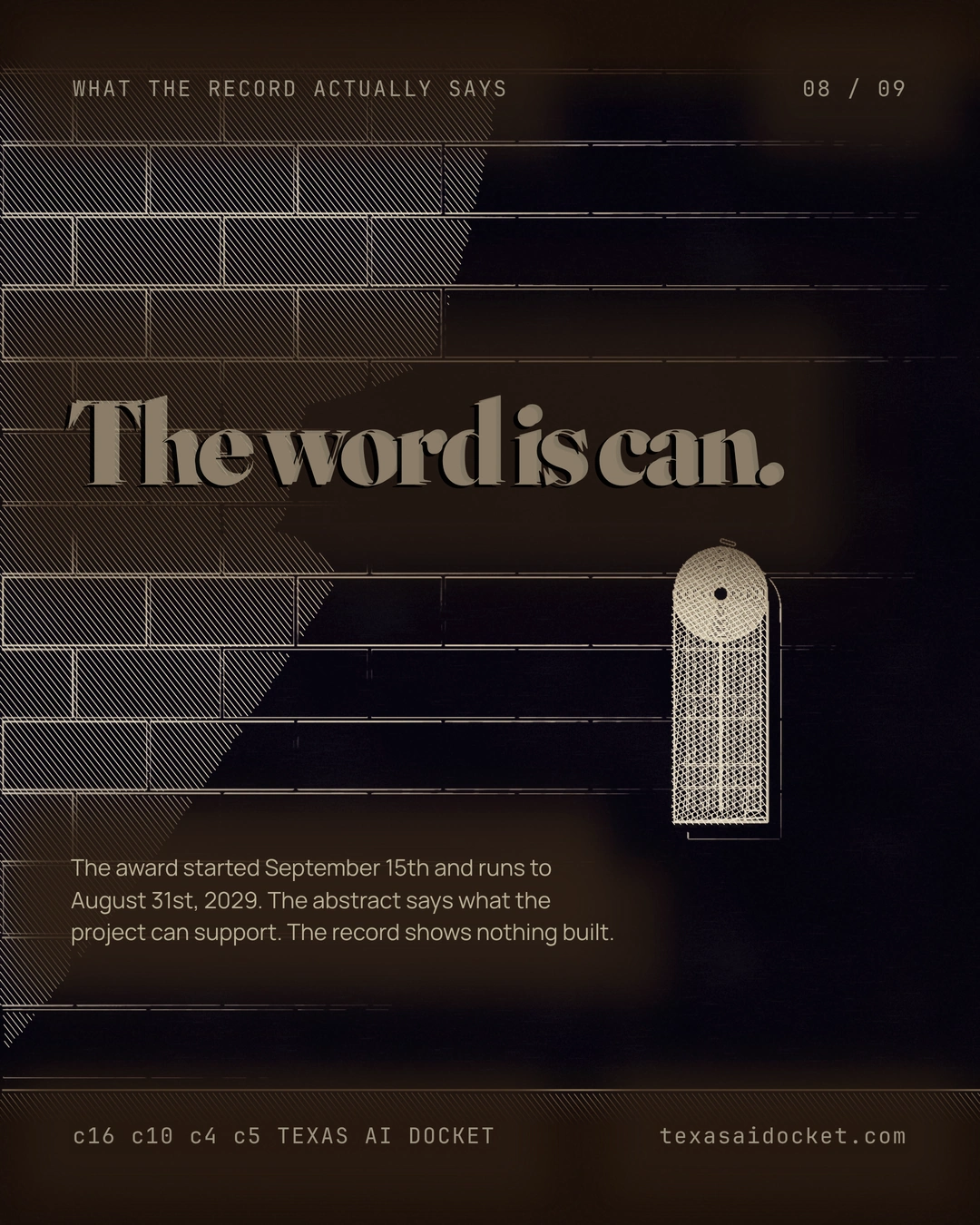 The word is can. The award started September 15th and runs to August 31st, 2029. The abstract says what the project can support. The record shows nothing built.