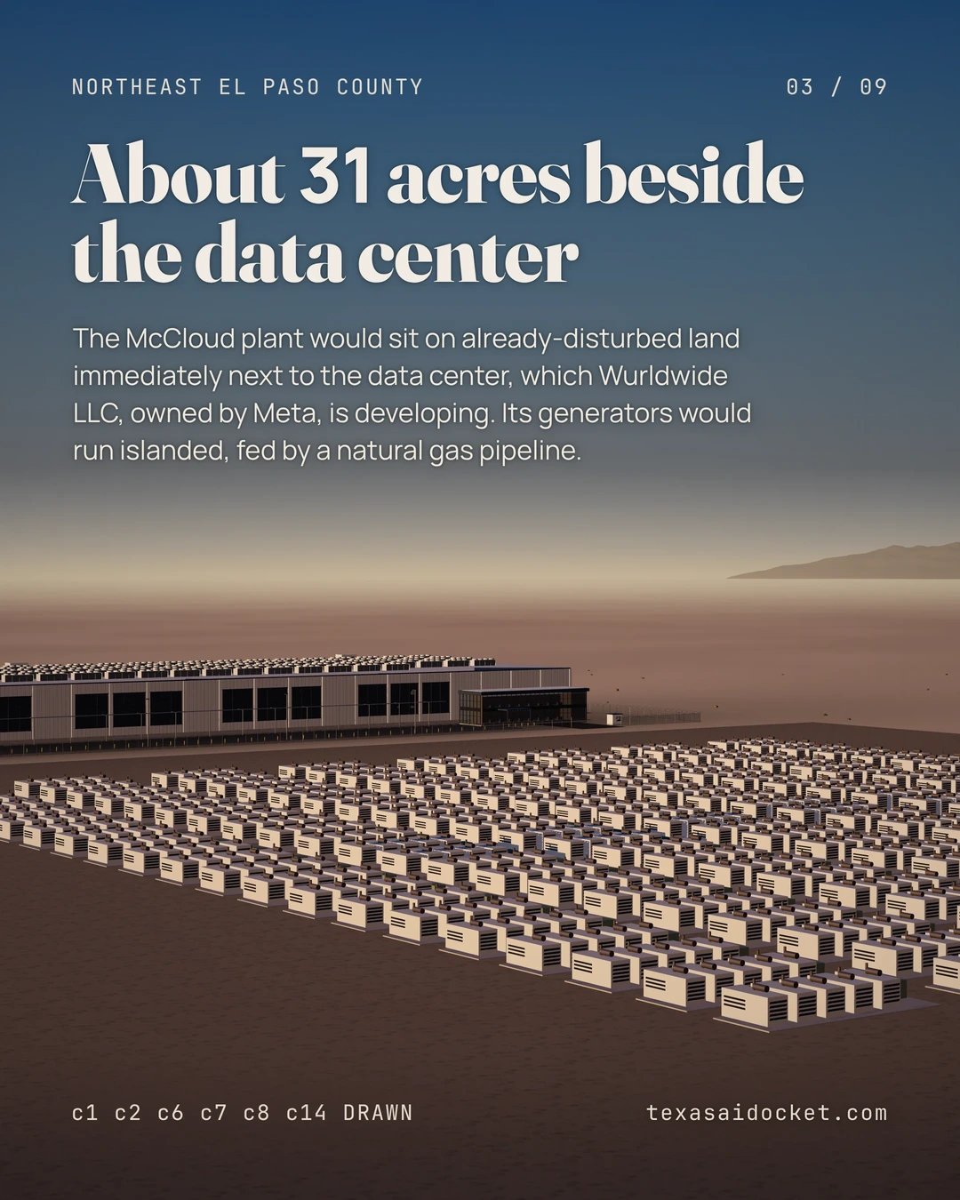 The McCloud plant would sit on already-disturbed land immediately next to the data center, which Wurldwide LLC, owned by Meta, is developing. Its generators would run islanded, fed by a natural gas pipeline.