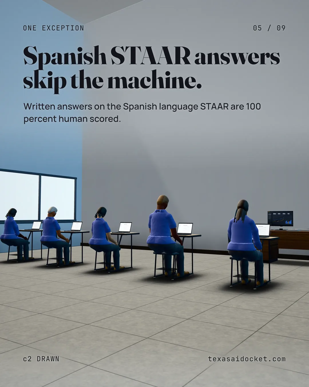 Spanish STAAR answers skip the machine. Written answers on the Spanish language STAAR are 100 percent human scored.