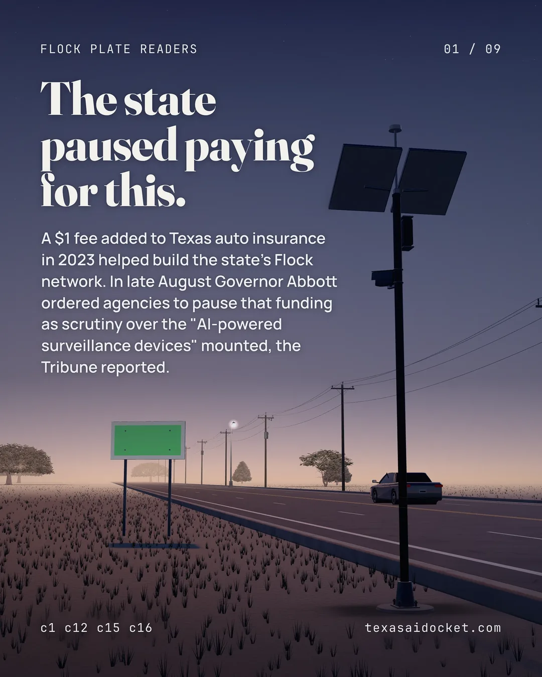 Cover slide, Same pole. Two councils. Texas cities decide on Flock cameras