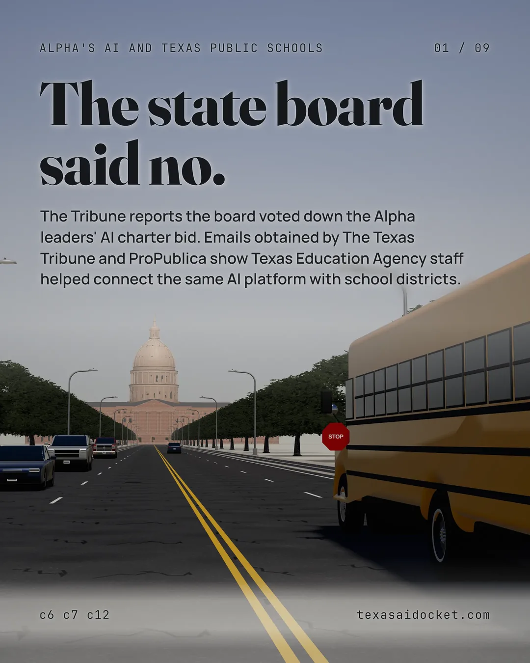 The state board said no. The Tribune reports the board voted down the Alpha leaders' AI charter bid. Emails obtained by The Texas Tribune and ProPublica show Texas Education Agency staff helped connect the same AI platform with school districts.