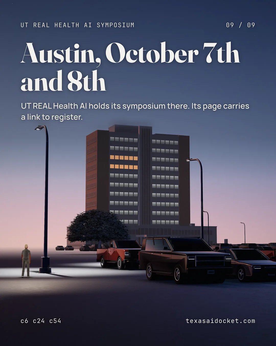UT REAL Health AI holds its symposium there. Its page carries a link to register.