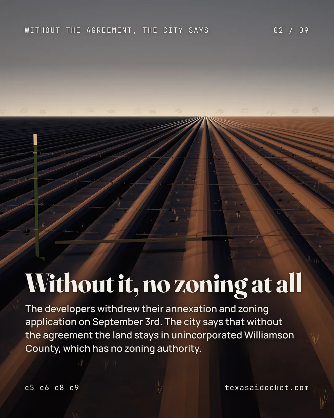 The developers withdrew their annexation and zoning application on September 3rd. The city says that without the agreement the land stays in unincorporated Williamson County, which has no zoning authority.