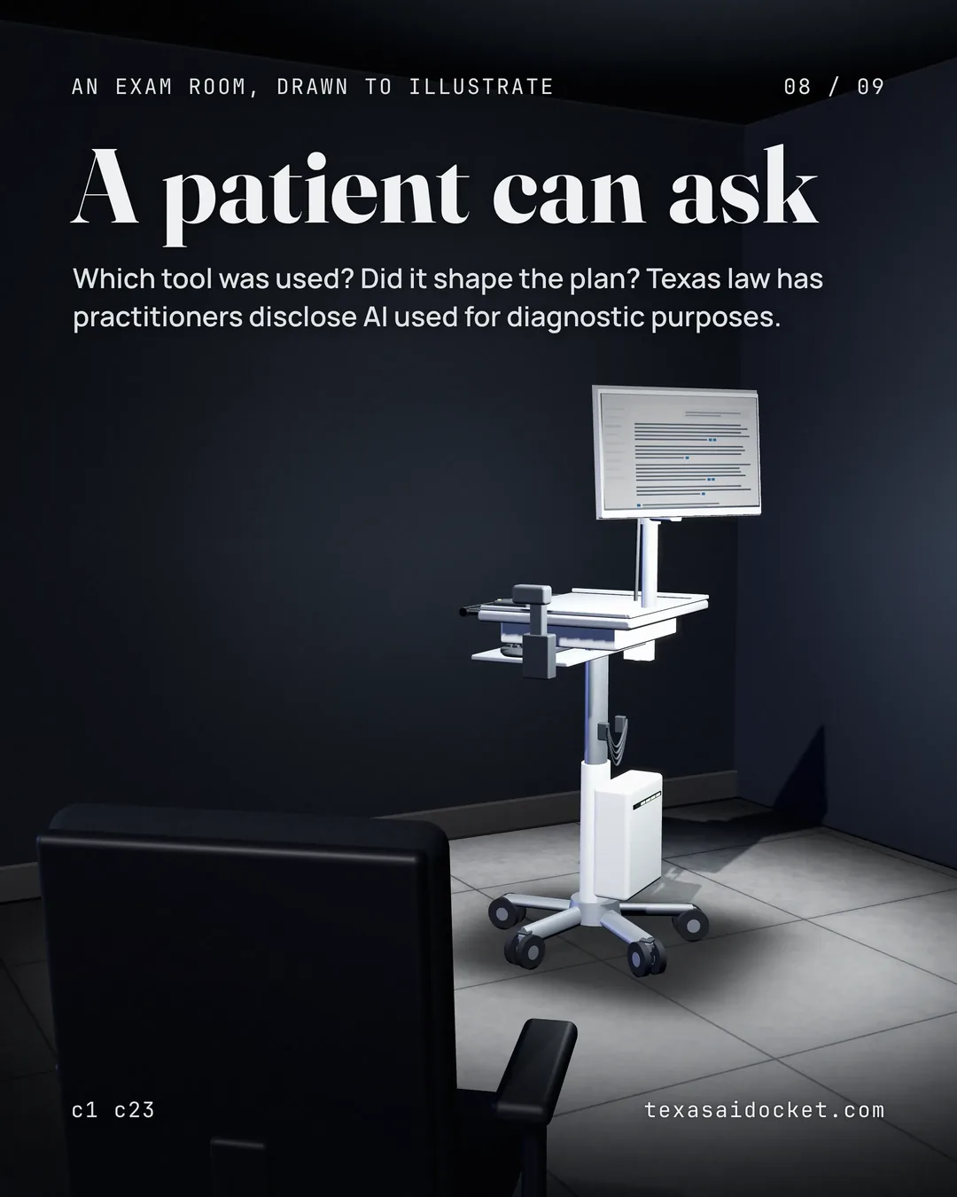 Which tool was used? Did it shape the plan? Texas law has practitioners disclose AI used for diagnostic purposes.