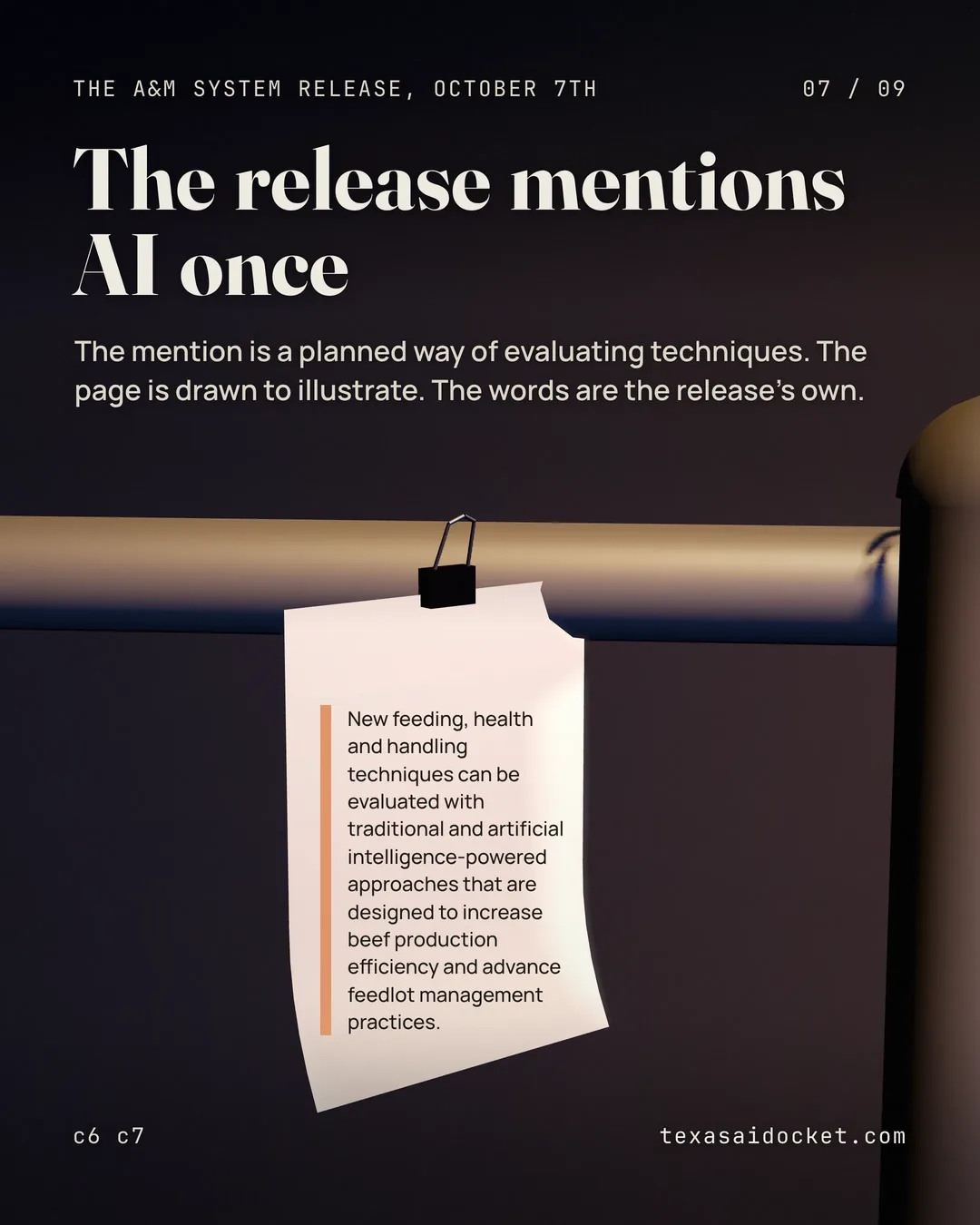 The mention is a planned way of evaluating techniques. The page is drawn to illustrate. The words are the release's own. New feeding, health and handling techniques can be evaluated with traditional and artificial intelligence-powered approaches that are designed to increase beef production efficiency and advance feedlot management practices.
