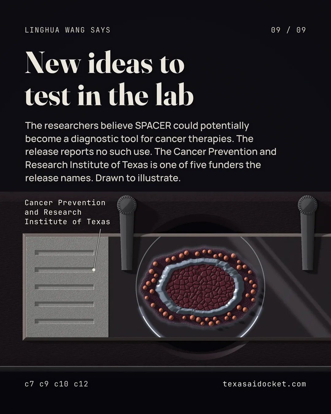 The researchers believe SPACER could potentially become a diagnostic tool for cancer therapies. The release reports no such use. The Cancer Prevention and Research Institute of Texas is one of five funders the release names. Drawn to illustrate.