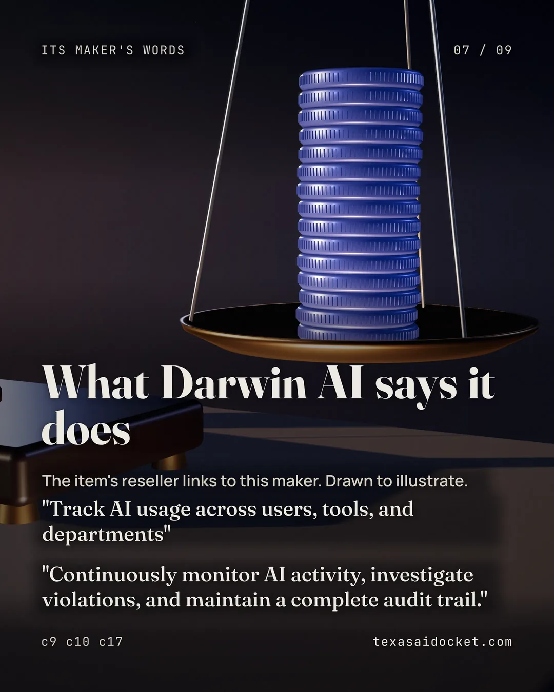 The item's reseller links to this maker. Drawn to illustrate. "Continuously monitor AI activity, investigate violations, and maintain a complete audit trail."
